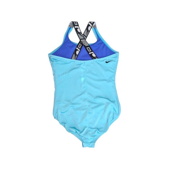 Nike Just Do It One Piece Swimsuit Cross Back Blue Girls Youth Large Swimwear - Picture 2 of 6